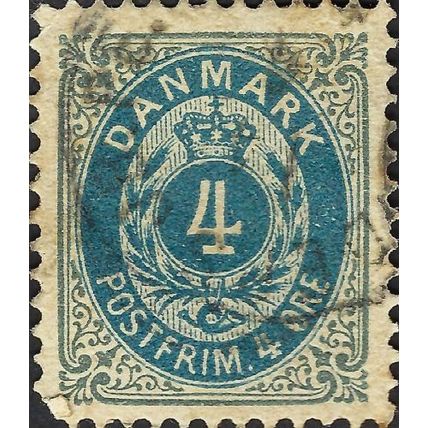 DENMARK, Oval with crown, grey & blue 1870, 4ore