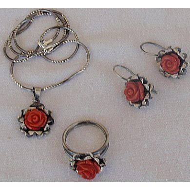 Coral flowers silver set