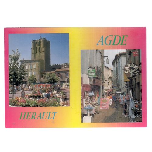 AGDE, FRANCE used vintage postcard multiview 1992 postmark =