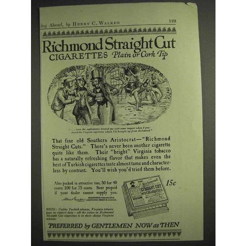 1917 Richmond Straight Cut Cigarettes Ad - Plain or Cork Tip