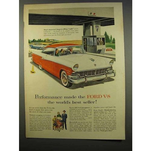 1956 Ford V-8 Car Ad - Performance World's Best Seller