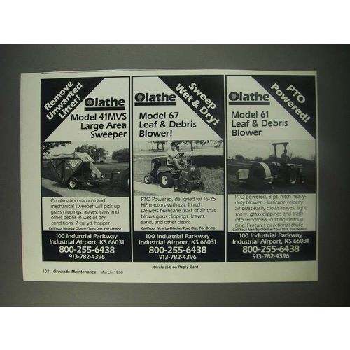 1990 Olathe Ad - Model 41MVS Large Area Sweeper, Model 67 leaf & debris blower
