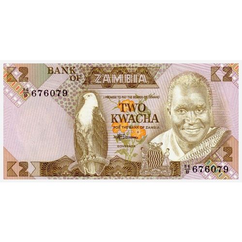 1980 Zambia 2 Kwacha Banknote UNC