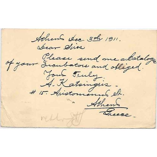 Greece Athens Postal Card uprated to PA USA combo 1911