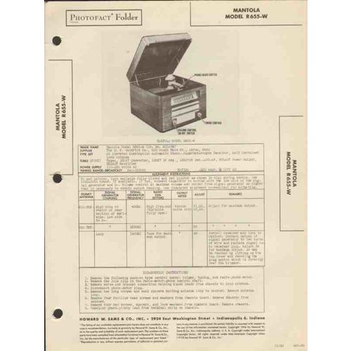 MANTOLA model R655-W 5 tube AM radio phonograph Sams Photofact manual
