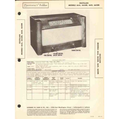 GILFILLAN model 66A 66AM 66D 66DM AM radio Sams Photofact manual