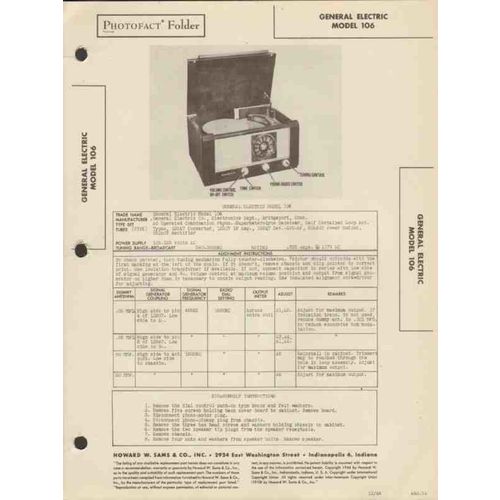 GENERAL ELECTRIC model 106 AM radio phonograph Sams Photofact manual