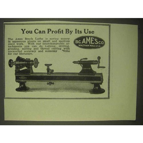 1922 B.C. Ames Bench Lathes Ad - You Can Profit By