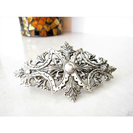 Gold or silver metal filigree with leaves hair clip barrette