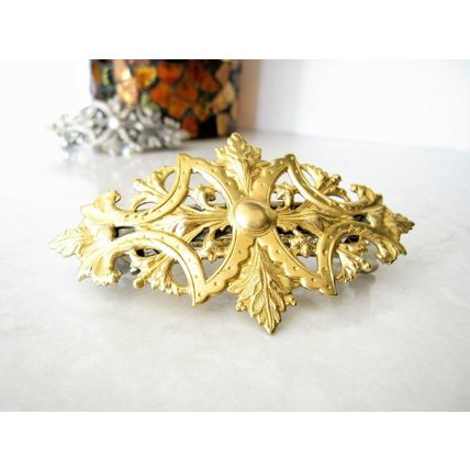 Gold or silver metal filigree with leaves hair clip barrette