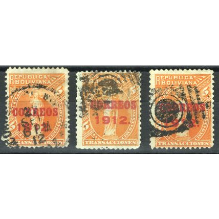 ZAYIX Bolivia 100 Used 5c Orange Overprint (3) XXX 081922S22