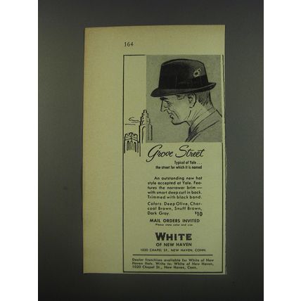 1956 White of New Haven Grove Street Hat Ad - Typical of Yale