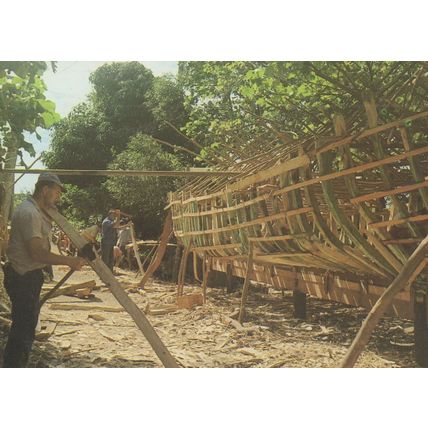 Pitcairn Island Naura Boat Building Queen Victoria Design Postcard