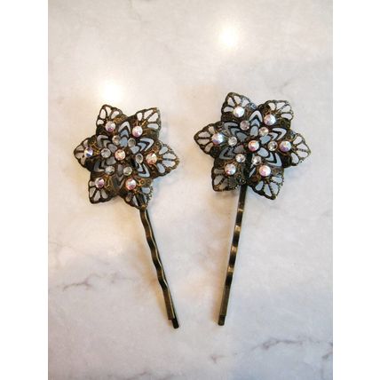 Antique bronze hair pin with swarovski crystals (set of two)