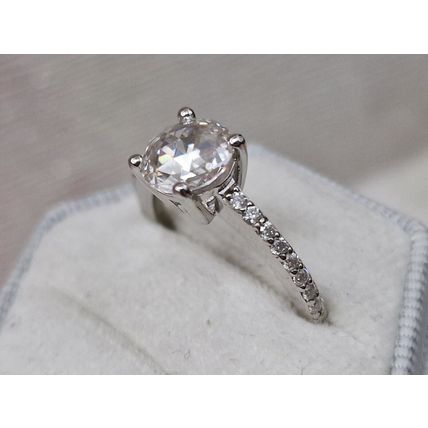 Rose Cut Faceted 8mm Moissanite Solitaire Ring Sz M½ Rhodium Overlay 925 Silver
