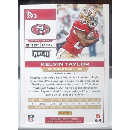 2016 Panini Playoff KELVIN TAYLOR (49ers) Rookie card #293