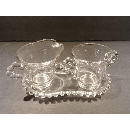 Imperial Candlewick Creamer & Sugar Bowl with Tray Clear Glass