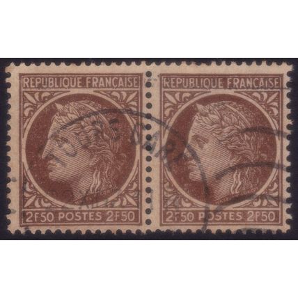 FRANCE Ceres(1946) 2.50fr Sc#538 x2 - "Tours Gare" postmark @U055