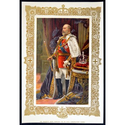 HIS MAJESTY KING EDWARD VII IN FULL CORONATION ROBES 1902 Samuel Begg PRINT