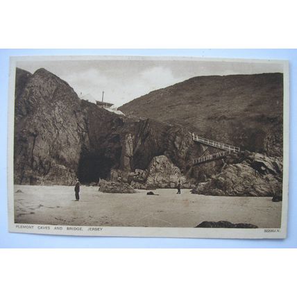 1928 sepia Postcard Plemont Caves & Bridge Jersey