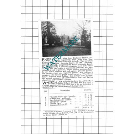 The Ibstone House Estate Buckinghamshire Sale Advert - 1903 Clipping