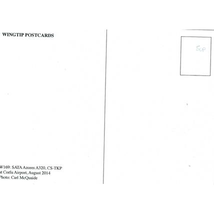AIRBUS A320 AIRCRAFT SATA AZORES CARD NO W169
