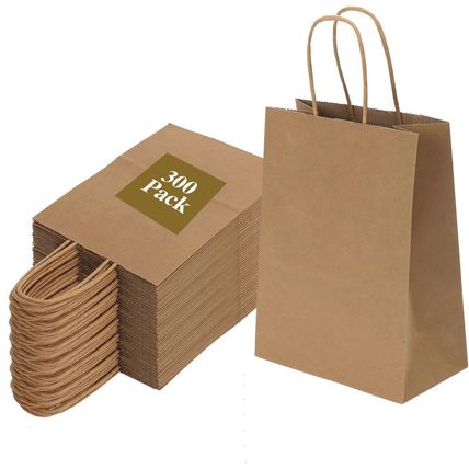 Joybe 300 Pack 6X3.25X8 Inch Small Brown Paper Bags with Handles Bulk, Kraft Pap