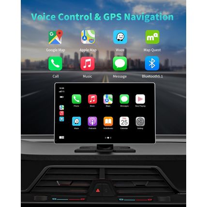 Portable Apple Carplay Screen for Car, 9" Wireless Apple Carplay & Android Auto,