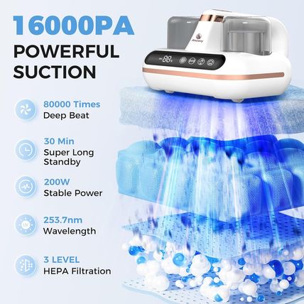 Mattress Vacuum Cleaner - 5-In-1 Cordless Bed Vacuum Cleaner, Powered by UV-C Li