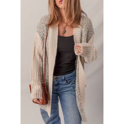 Color Block Side Pockets Open Front Cardigan
