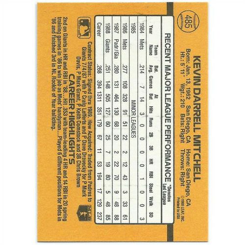 1989 Donruss - #485 - Kevin Darrell Mitchell