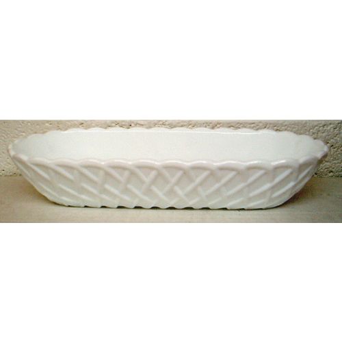 VINTAGE MILK GLASS ' PRETZEL / WEAVE ' DESIGN OBLONG BOWL