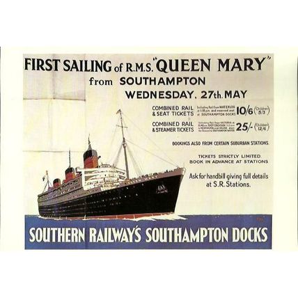 Advertising SOUTHERN RAILWAY Queen Mary Postcard (Southampton Museums SM 22))