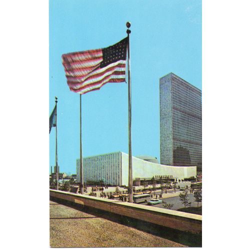 Nesters Postcard United Nations & Stars & Stripes K50