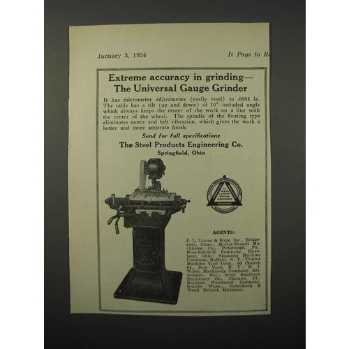 1924 Steel Products Universal Gauge Grinder Ad