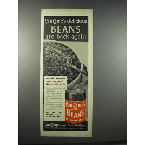 1944 Van Camp's Beans Ad - Are Back Again