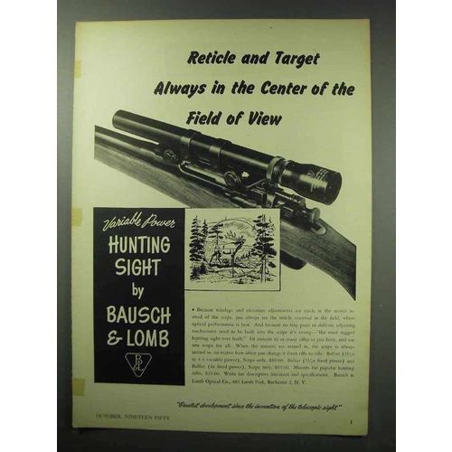 1950 Bausch & Lomb Hunting Sight Ad - Always in Center
