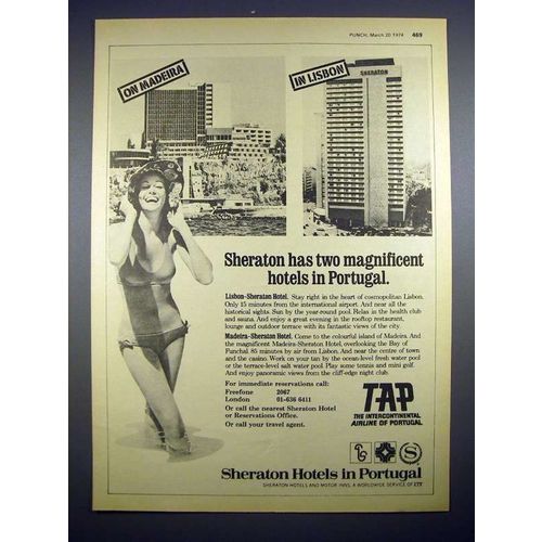1974 Sheraton Hotel Ad - Lisbon, Madeira Portugal