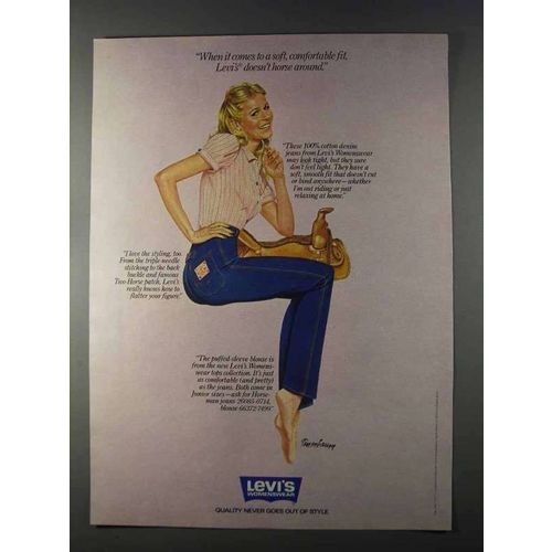 1980 Levi's Womenswear Puffed-Sleeve Blouse & Jeans Ad