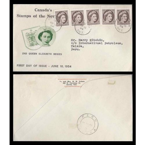 Canada International Open Letter Rate to Peru 1954 FDC Strip of Wilding Issue