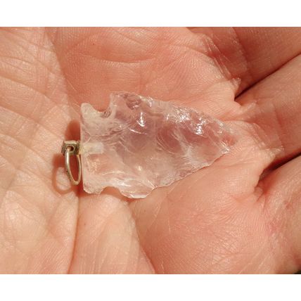 F Quartz Crystal Arrowhead Pendant Stone Bead 1.25 Inch Knapped Craft Jewelry