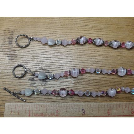 Bracelet and necklace Rose Quartz and glass