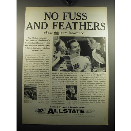 1957 Allstate Insurance Ad - No fuss and feathers about this auto insurance