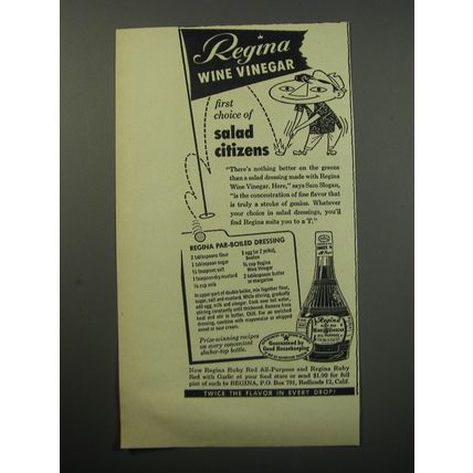 1955 Regina Wine Vinegar Ad - Regina Wine Vinegar first choice of salad citizens