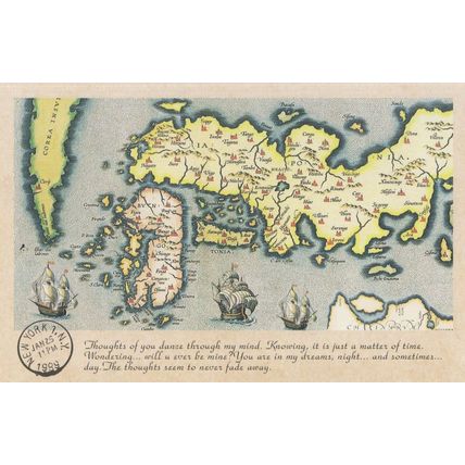 Japan Asian Map History Compass Tall Ship Dreams Proverb Postcard