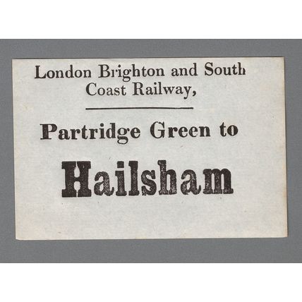 LONDON BRIGHTON & SOUTH COAST RLY LUGGAGE LABEL-PARTRIDGE GREEN to HAILSHAM