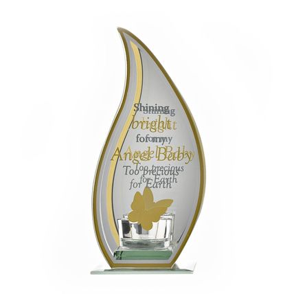 Baby Angel Glass Memorial Tealight Holder Glass Single 20 CM with Verse Grief