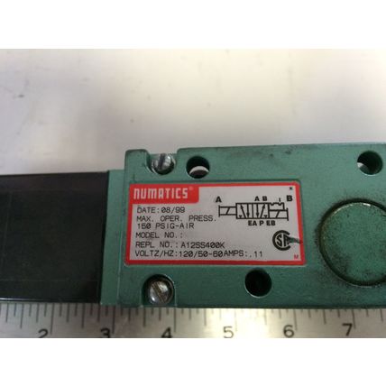 NEW OLD NUMATICS PNEUMATIC SOLENOID VALVE 150 PSIG,A12SS400K 120/50, 228-690B,BQ