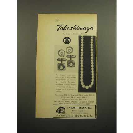 1960 Takashimaya Mikimoto Pearl Jewelry Ad - the finest in Japanese Culture