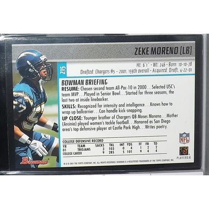 2002 Bowman ZEKE MORENO (Chargers) Rookie Card #215